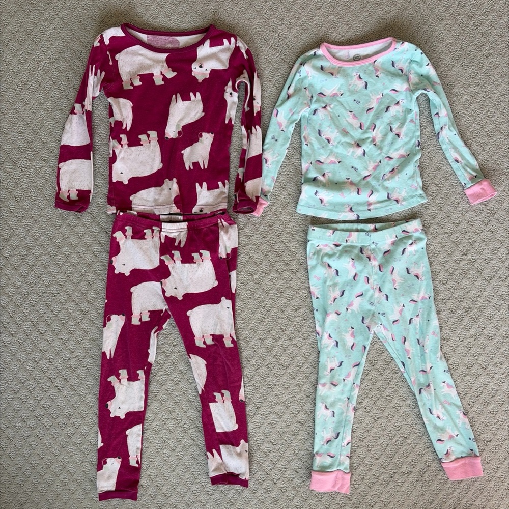 Wonder Nation Maroon and Light Green Polar Bear Pajama Set